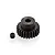 A black 24-tooth 48-pitch RC pinion gear with a small grub screw sitting on a white background.