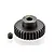 A black metal 31-tooth 48-pitch pinion gear with a small grub screw placed next to it on a white background.