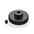 A black metal 35T 48P pinion gear with a small grub screw placed next to it on a white background.