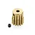 A brass 13-tooth 32-pitch pinion gear for RC cars, shown with a small black grub screw on a white background.