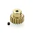 A gold-colored 19-tooth 32-pitch RC pinion gear with a small black grub screw beside it on a white background.