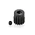 A black metal 14T 32P RC pinion gear with a small grub screw, isolated on a white background.