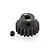 A black metal 18T 1Mod pinion gear with a small grub screw sitting next to it on a white background.