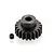 A black metal 20-tooth 1Mod pinion gear with a small grub screw sitting on a white background.