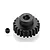 A black metal 21-tooth 1Mod pinion gear with a small grub screw placed next to it on a white background.