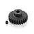 A black metal 25T 1Mod pinion gear with a small grub screw, isolated on a white background.