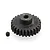 A black metal 27-tooth 1Mod pinion gear with a small grub screw, isolated on a white background.
