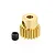 A brass 18-tooth pinion gear for RC cars with a separate black grub screw, isolated on a white background.