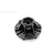 A black plastic 12mm hex wheel connector for 1/10 scale RC vehicles, featuring a central hex hub and mounting points.