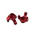 A pair of red anodized aluminium front steering hubs for an RC car, marked with L and R for left and right sides.