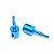 Two bright blue anodized aluminium RC wheel axles with threaded shafts and slotted drive cups, isolated on a white background.