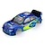 A pre-painted 1/10 scale Killerbody Subaru Impreza WRC 2007 rally car body shell in blue with yellow accents and sponsor decals.