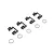 Kyosho RC spare parts including four black plastic suspension components and four small metal circlips on a white background.