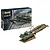 Revell 1/76 scale Churchill A.V.R.E. model kit box and a fully assembled, painted model tank with a bridge attachment.