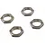 Four gunmetal grey serrated aluminium wheel nuts arranged on a white background.