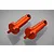Two orange anodized aluminium mounting posts for RC vehicles, featuring a cylindrical body with a slotted base and a hole at the top.