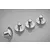 Four silver aluminium RC body shell posts arranged on a reflective grey surface.