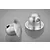 Two silver aluminium RC body shell connecting posts with a domed shape and side holes, set against a plain grey background.