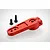 A red anodized aluminium servo horn with two black metal screws on a white background.