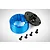 A blue anodized aluminium RC differential housing with a black metal cap and four small black screws on a white background.