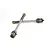 Two Rovan gun metal RC shock shafts with rod ends arranged in an X shape on a white background.