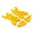 A set of four bright yellow RC car suspension arms, including two large A-arms and two smaller triangular suspension components on a white background.