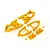 A set of bright yellow RC car front suspension arms and mounting brackets on a white background.