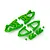 A set of bright green Rovan RC front suspension arms and associated mounting brackets arranged on a white background.