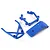 A set of three blue plastic RC car bumper and chassis components arranged on a white background.