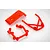 A set of three red plastic RC car bumper components on a white background.