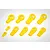 A set of ten yellow plastic RC ball ends of varying sizes arranged on a white background.