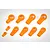 A set of ten orange plastic RC ball ends of various sizes arranged on a white background.