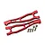A pair of red anodized aluminium front upper suspension arms for an RC car, including mounting hardware, against a white background.