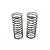 Two black RC shock springs standing upright on a white background, each featuring a small red paint mark at the top coil.