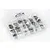 A clear plastic storage box filled with numerous small plastic bags containing various metal RC screws, nuts, and washers.