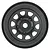 A front-facing view of a black Pro-Line 1.55 inch Keystone beadlock rim for RC crawler vehicles, featuring a classic multi-hole steel wheel design.
