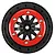 A Pro-Line F-11 short course beadlock rim featuring a black wheel hub and a contrasting red beadlock ring with silver screws.