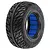 A single Pro-Line Street Fighter SC tyre for RC short course trucks, featuring a directional tread pattern and a bright blue foam insert.