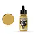 A 17ml bottle of Vallejo Model Air US Interior Yellow acrylic paint with a black dropper cap, shown next to a circular swatch of the paint color.
