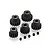 A set of five black steel 1Mod pinion gears in sizes 13T, 14T, 15T, 16T, and 17T, arranged with five small grub screws on a white background.