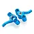 Two blue anodized aluminium RC steering hubs for HSP vehicles, shown from a high angle against a white background.