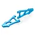 Two blue anodized aluminium front lower suspension arms for an HSP RC car, shown from an angled top-down perspective against a white background.