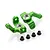 Two green anodized aluminium steering hubs for HSP RC cars with four small black plastic bushings on a white background.