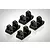 Four black aluminium RC linkage mounts arranged on a white background.