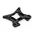 A black anodized aluminium front shock tower for an RC car, featuring multiple mounting holes and a geometric, lightweight design.