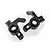 Two black anodized aluminium RC steering hubs for HSP vehicles, shown from an angled perspective against a white background.