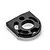 A black anodized aluminium motor mount for an RC car, featuring a central circular opening and curved mounting slots.