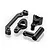 A set of four black anodized aluminium RC steering components including a long steering link and three servo saver or bell crank parts on a white background.