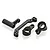 A set of four black aluminium RC car steering components including a servo saver arm and bell crank parts on a white background.