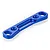 A blue anodized aluminium rear suspension arm pin mount for an RC car, shown against a white background.